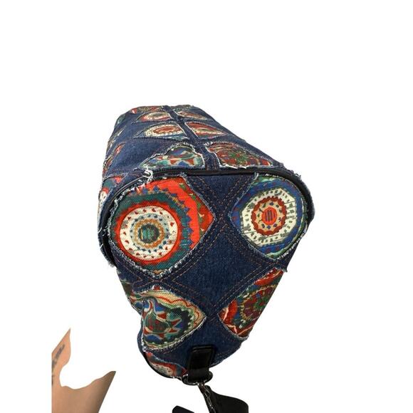 Desigual SAC BOWLING CIRCULAIRE FRISES Denim Patchwork Sachel Bag - Picture 8 of 13